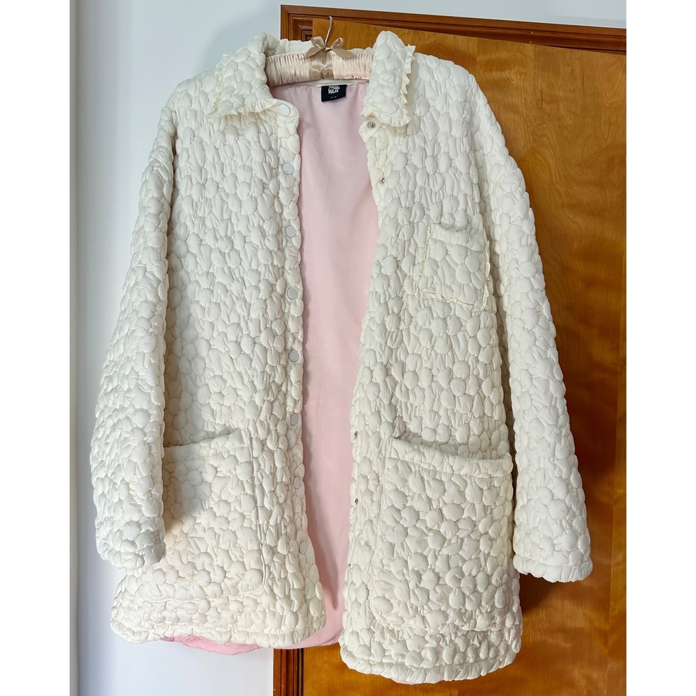 Tamara Malas White Cosmo Quilted Coat 10-16 Plus size 70s Retro Jacket